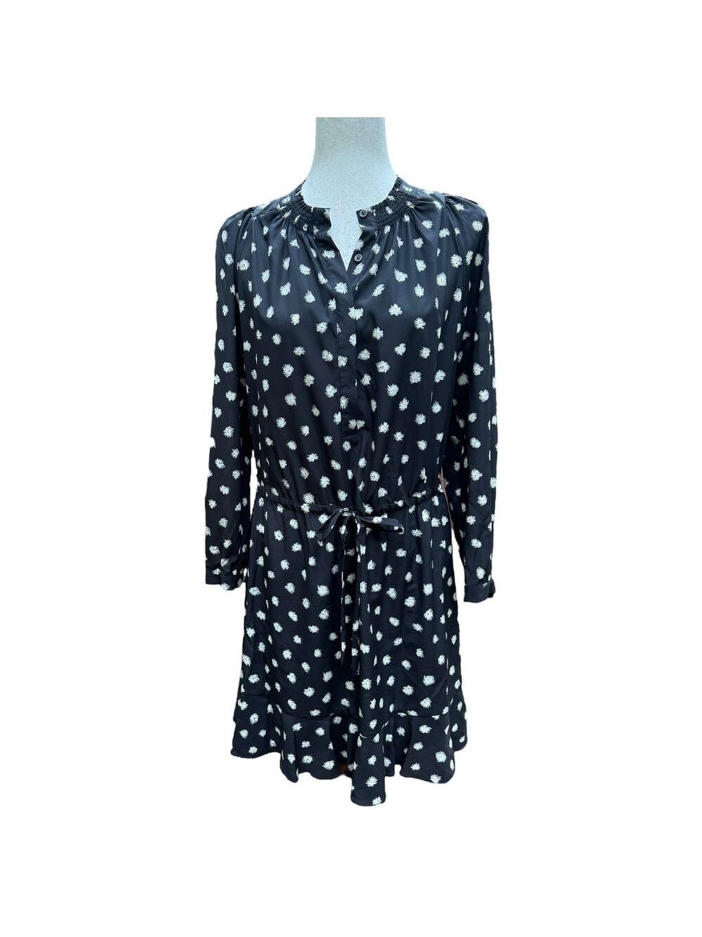 Rebecca Taylor Silk Floral Mini Dress Black White Ruffle Hem Belted Feminine 8 M - Picture 5 of 14